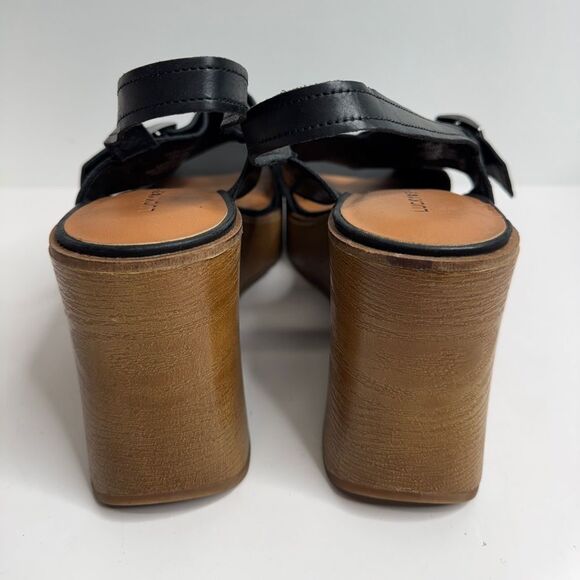 Lucky Brand Sandals Size 7.5 Black Wedge Leather Open Toe‎ Slingback - Picture 6 of 9